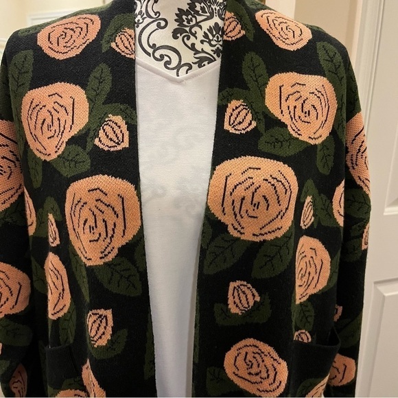 Attitudes by Renee Jacquard Sweater Long Cardigan Large Petite - Picture 8 of 10